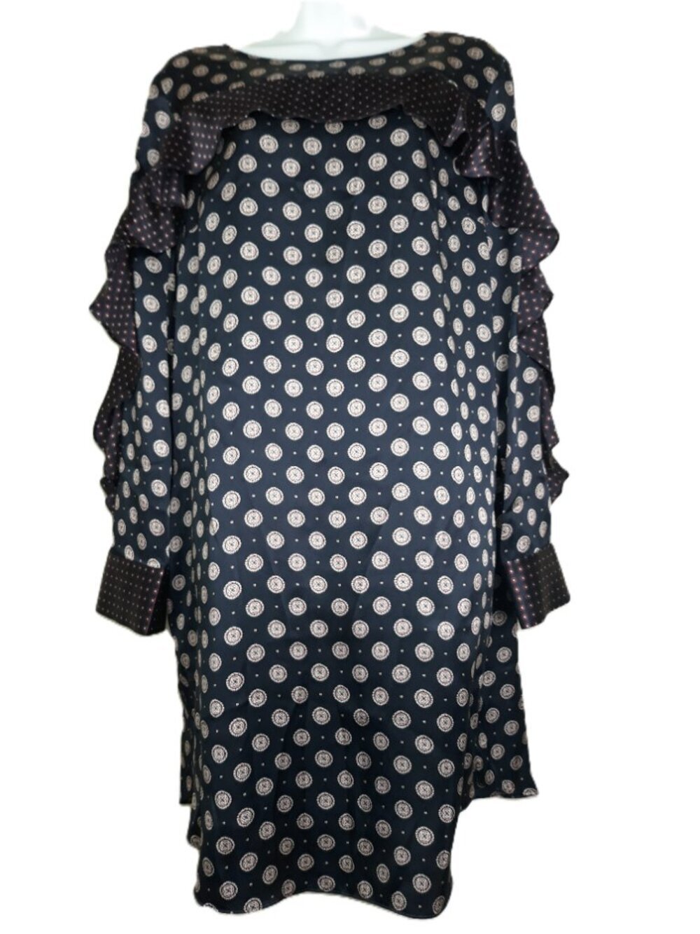 Banana Republic Silk Mini Dress Ruffle Geometric Print Coquette Artsy Whimsical